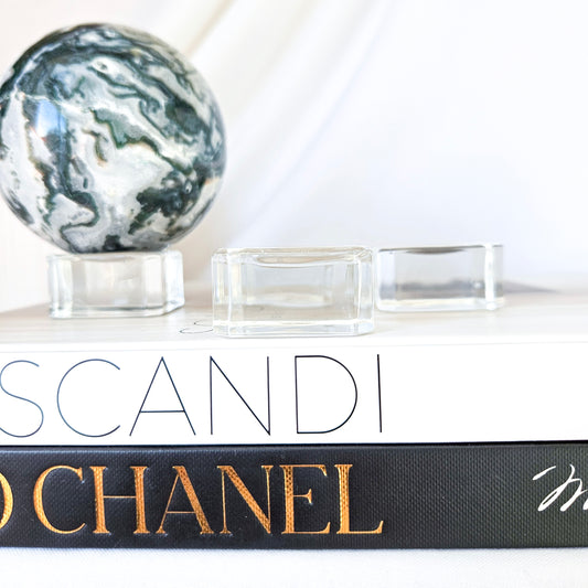 Glass Crystal Sphere Stands with Moss Agate