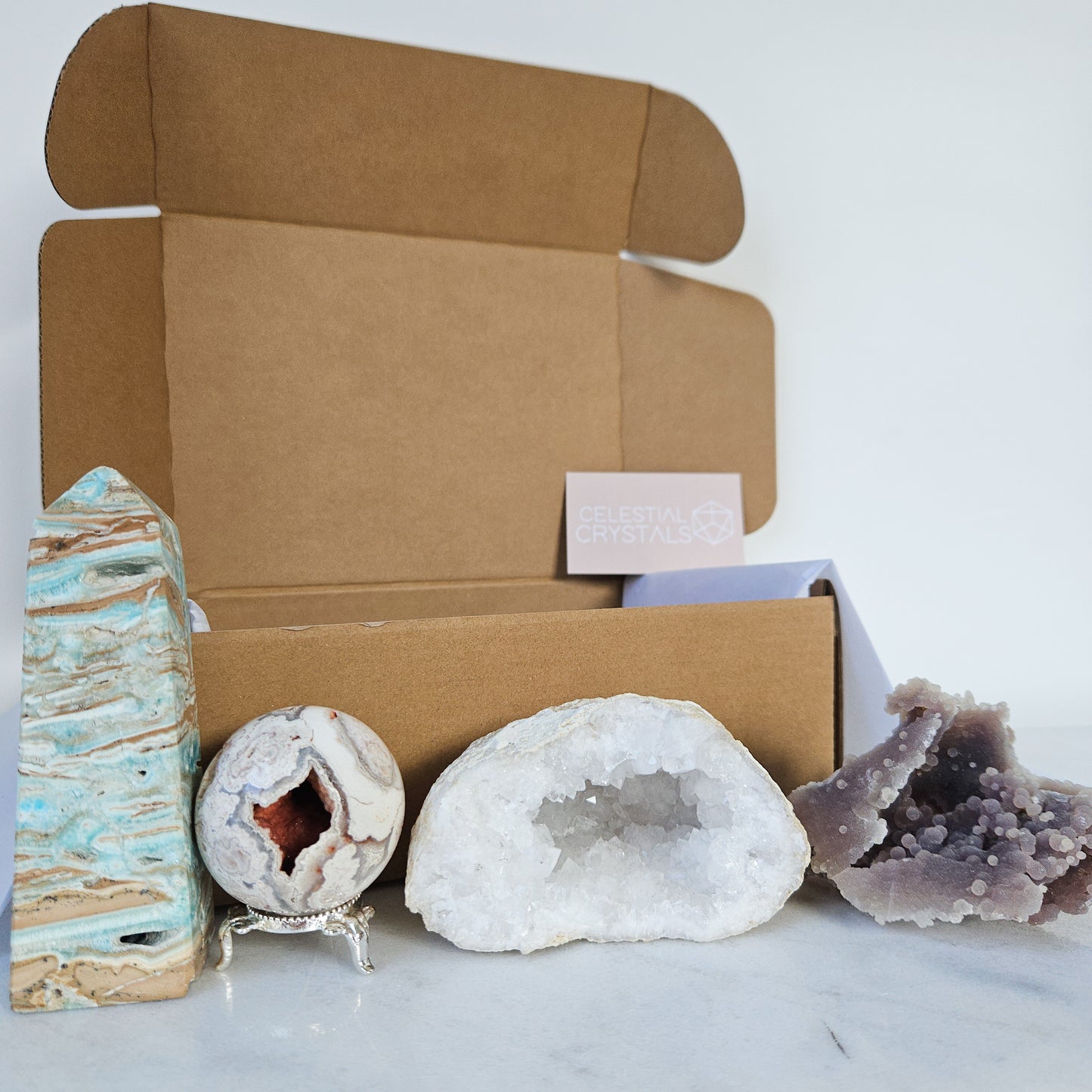 Crystal Mystery Box with Grape Agate Cluster