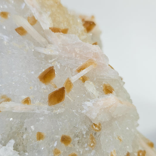 Honey Calcite On Druzy Quartz Cluster - RARE