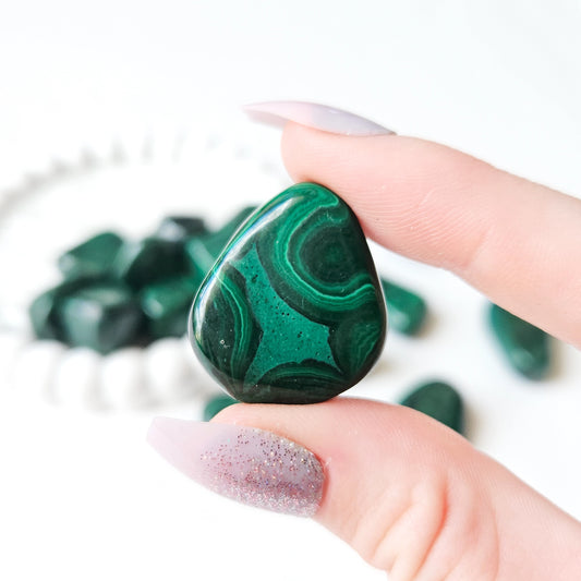 Malachite Tumbled Stones In Hand
