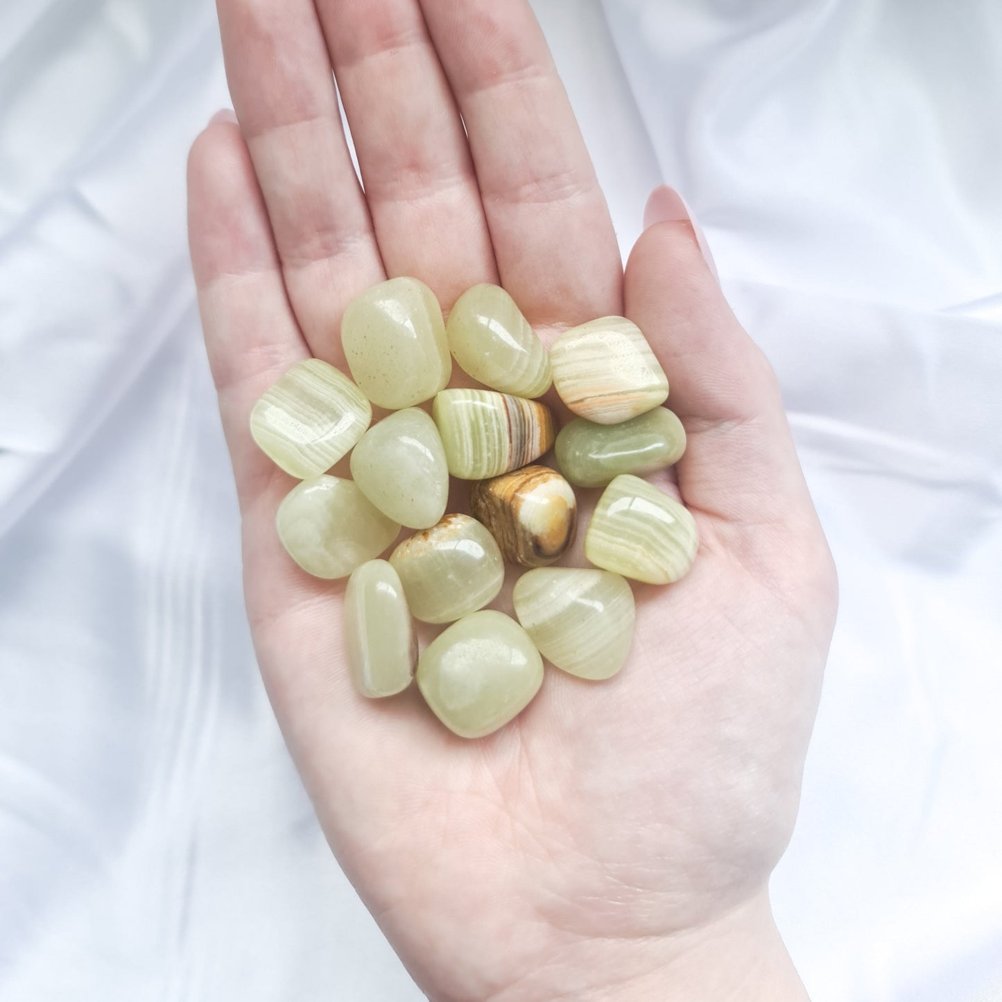 Green Banded Calcite Crystal Tumble Stones