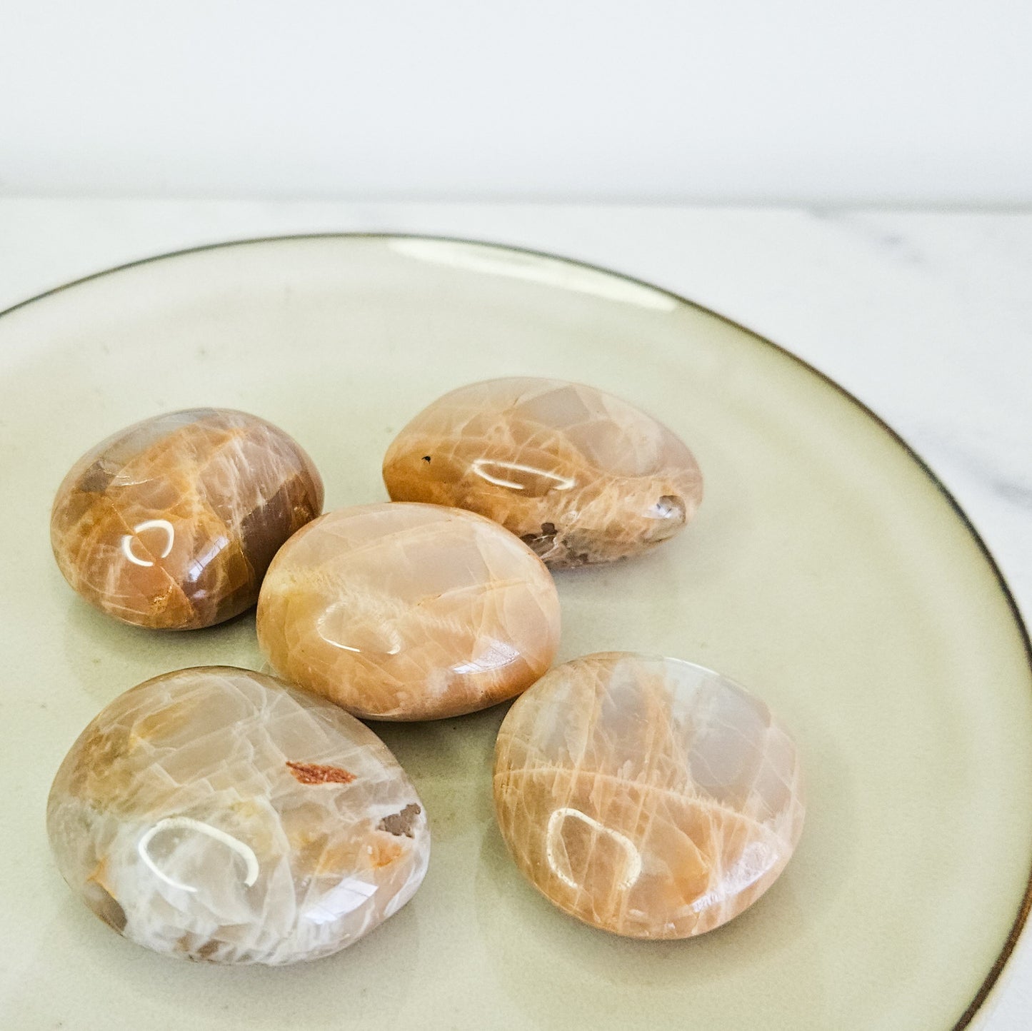 Peach Moonstone Palm Stones