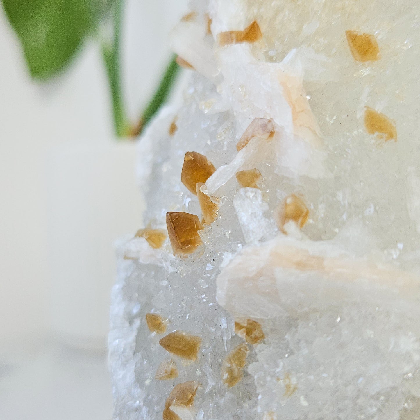 Honey Calcite On Druzy Quartz Cluster - RARE