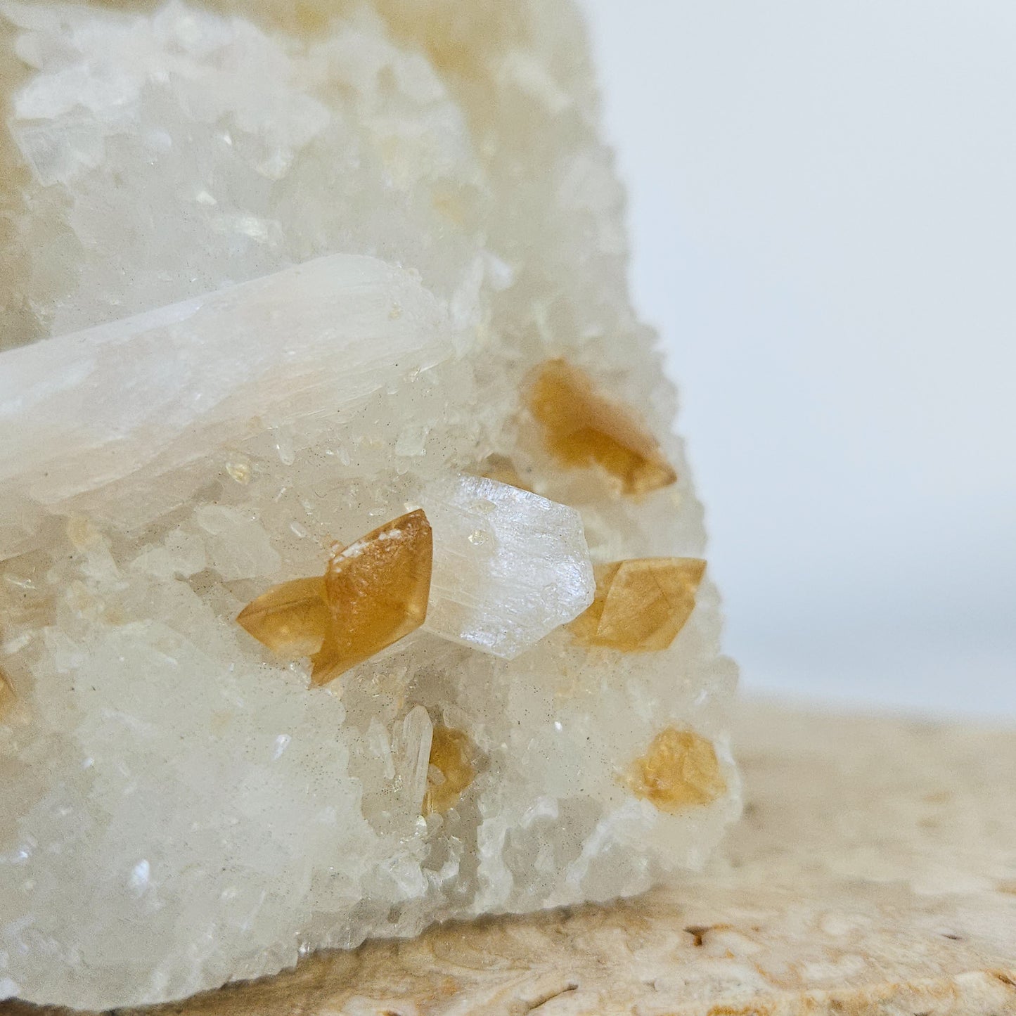 Honey Calcite On Druzy Quartz Cluster - RARE