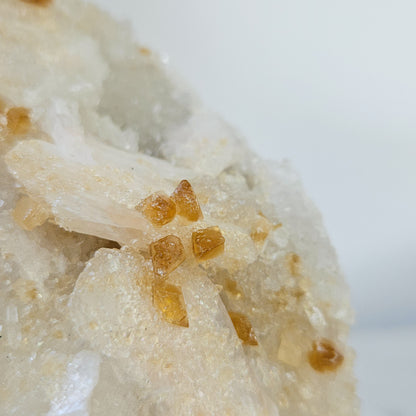 Honey Calcite On Druzy Quartz Cluster - RARE