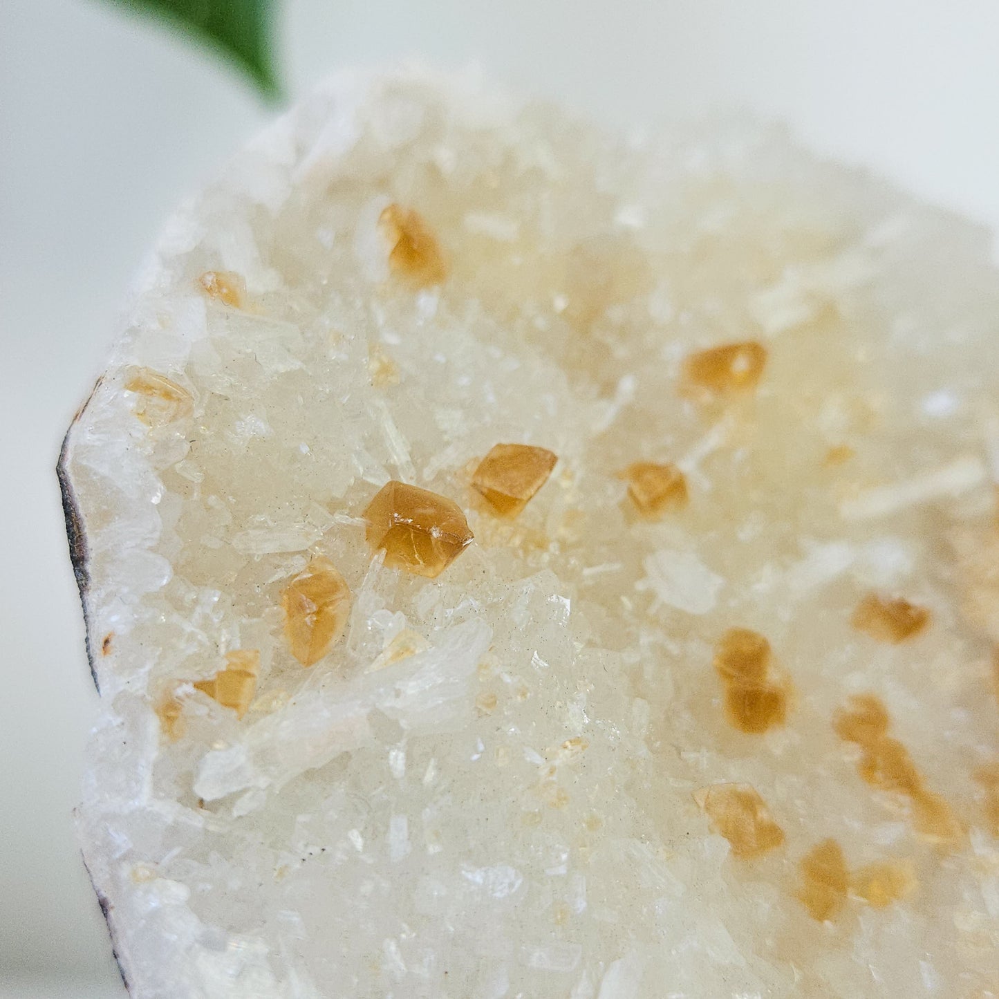 Honey Calcite On Druzy Quartz Cluster - RARE