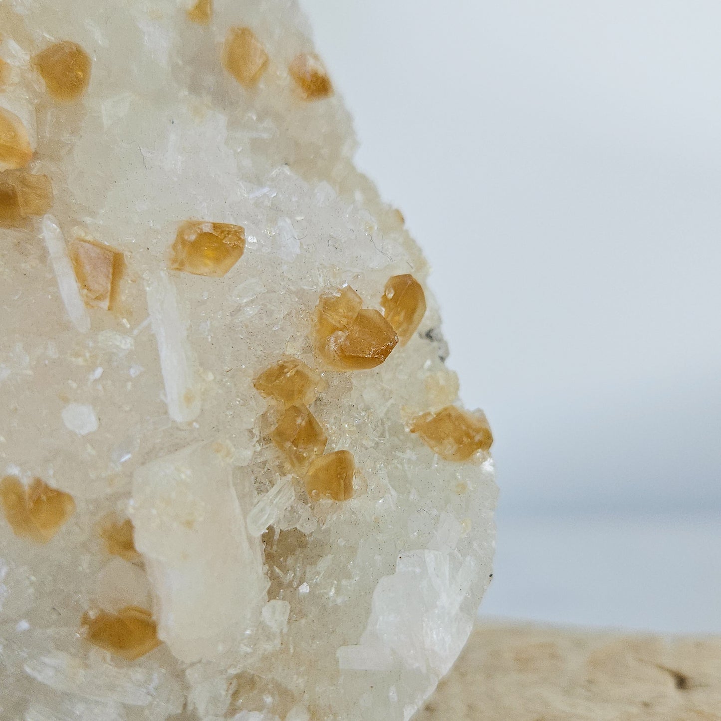 Honey Calcite On Druzy Quartz Cluster - RARE