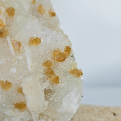 Honey Calcite On Druzy Quartz Cluster - RARE