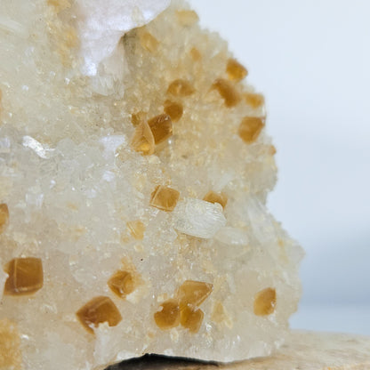 Honey Calcite On Druzy Quartz Cluster - RARE