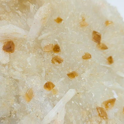 Honey Calcite On Druzy Quartz Cluster - RARE