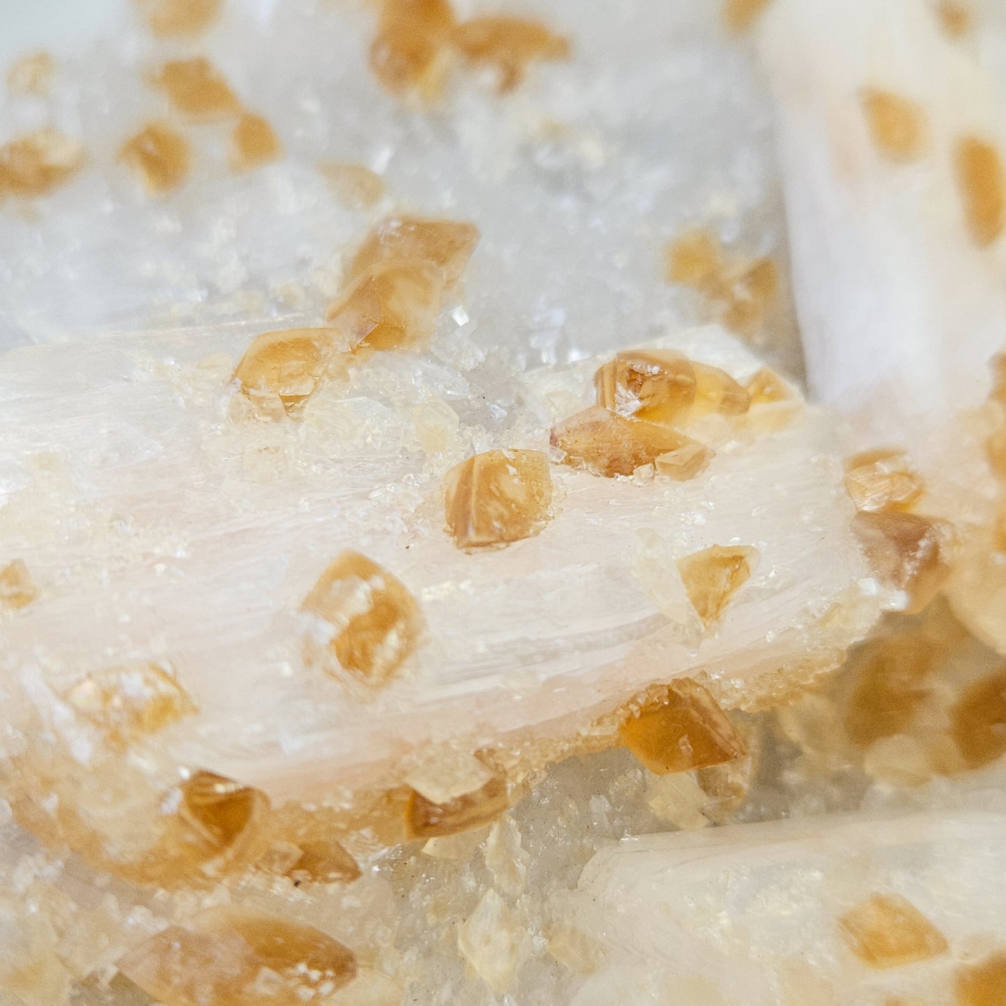 Honey Calcite On Druzy Quartz Cluster - RARE