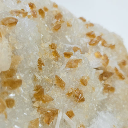 Honey Calcite On Druzy Quartz Cluster - RARE