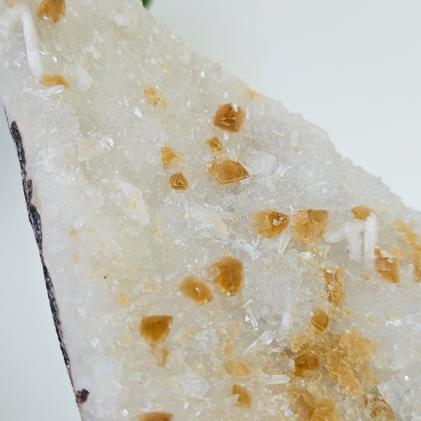 Honey Calcite On Druzy Quartz Cluster - RARE