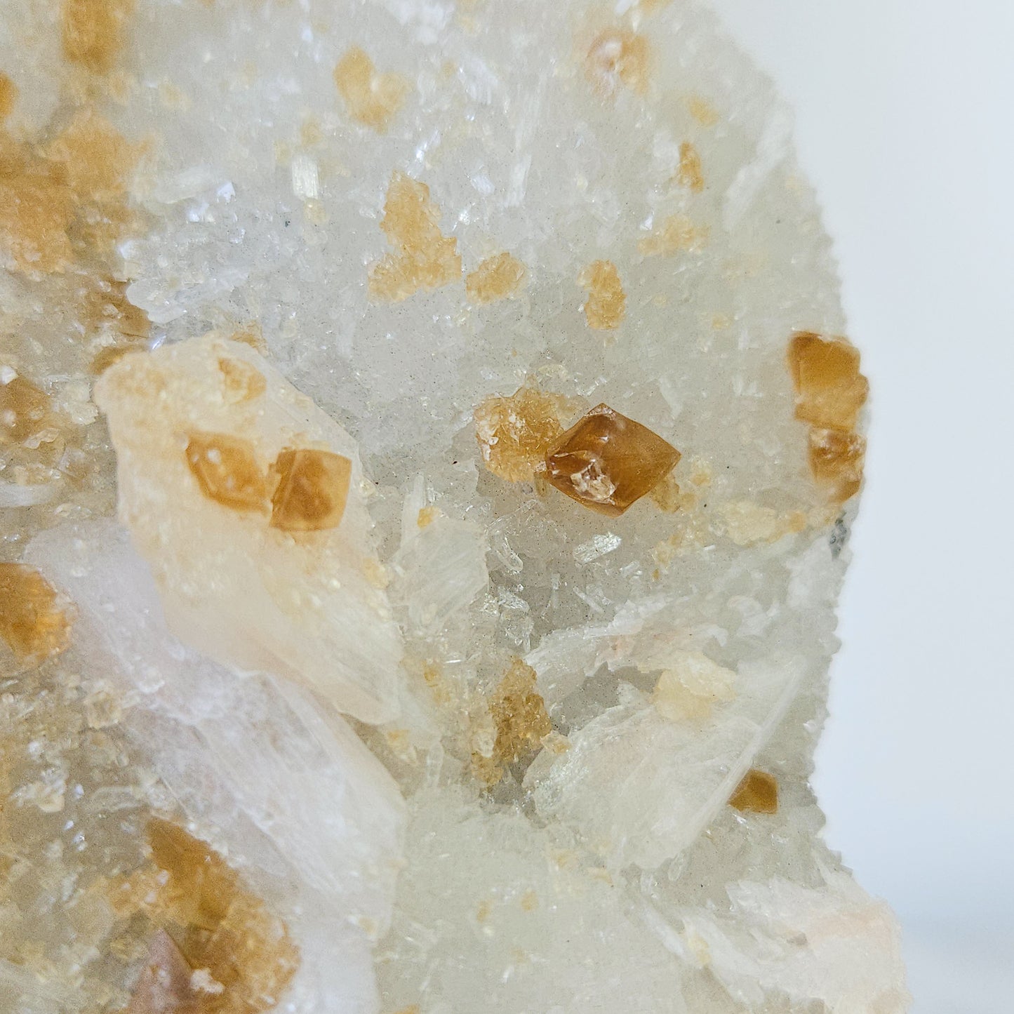 Honey Calcite On Druzy Quartz Cluster - RARE