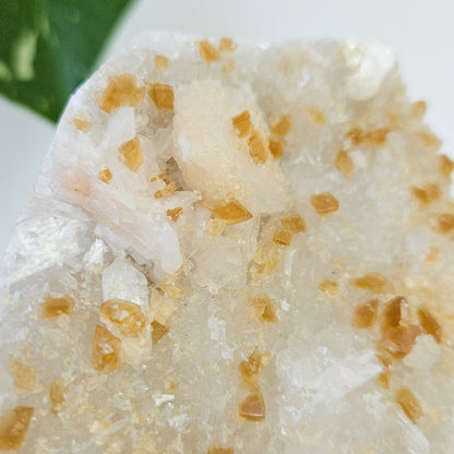 Honey Calcite On Druzy Quartz Cluster - RARE