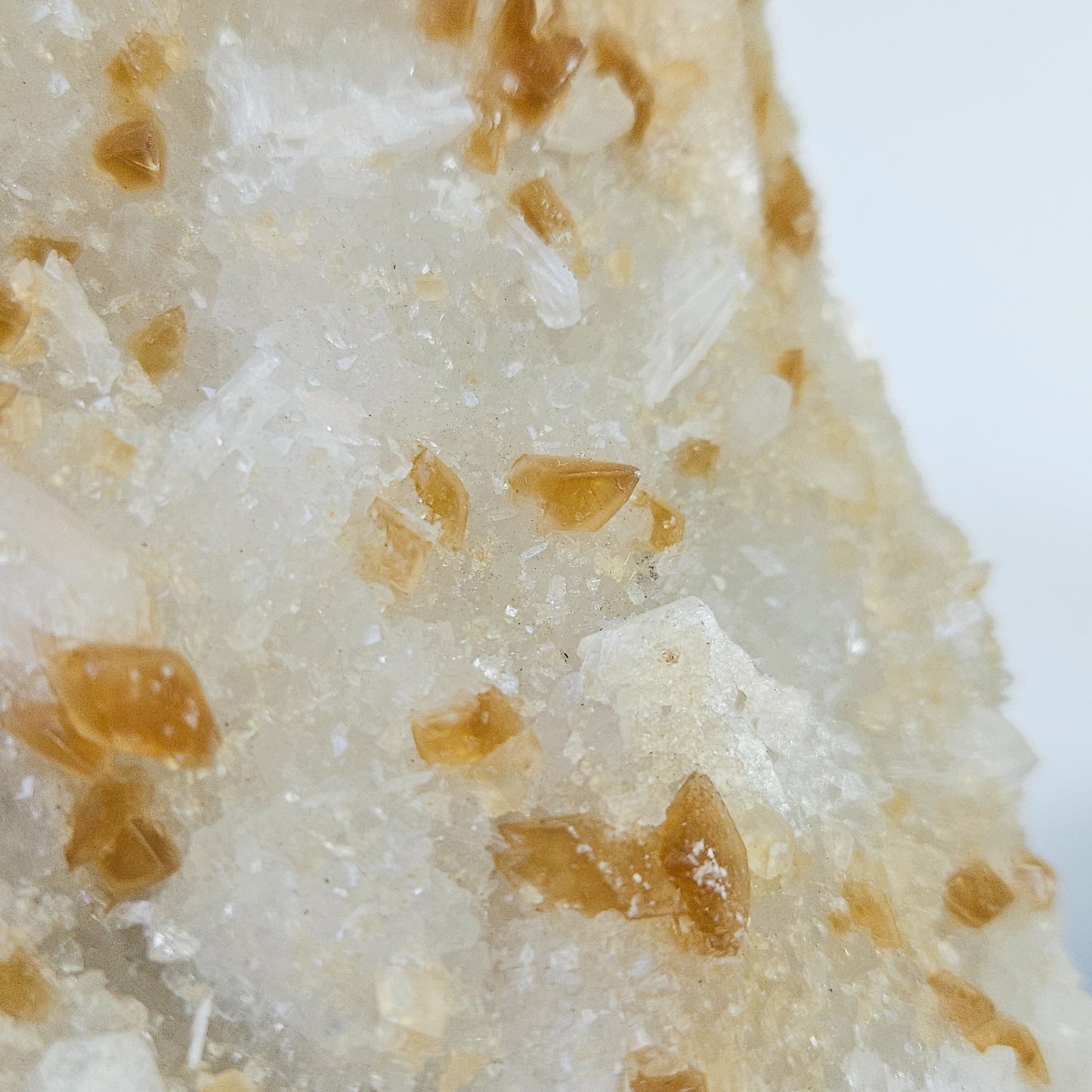 Honey Calcite On Druzy Quartz Cluster - RARE