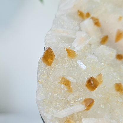 Honey Calcite On Druzy Quartz Cluster - Repaired*