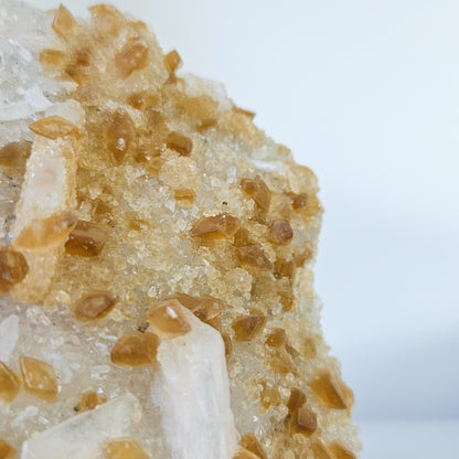 Honey Calcite On Druzy Quartz Cluster - RARE