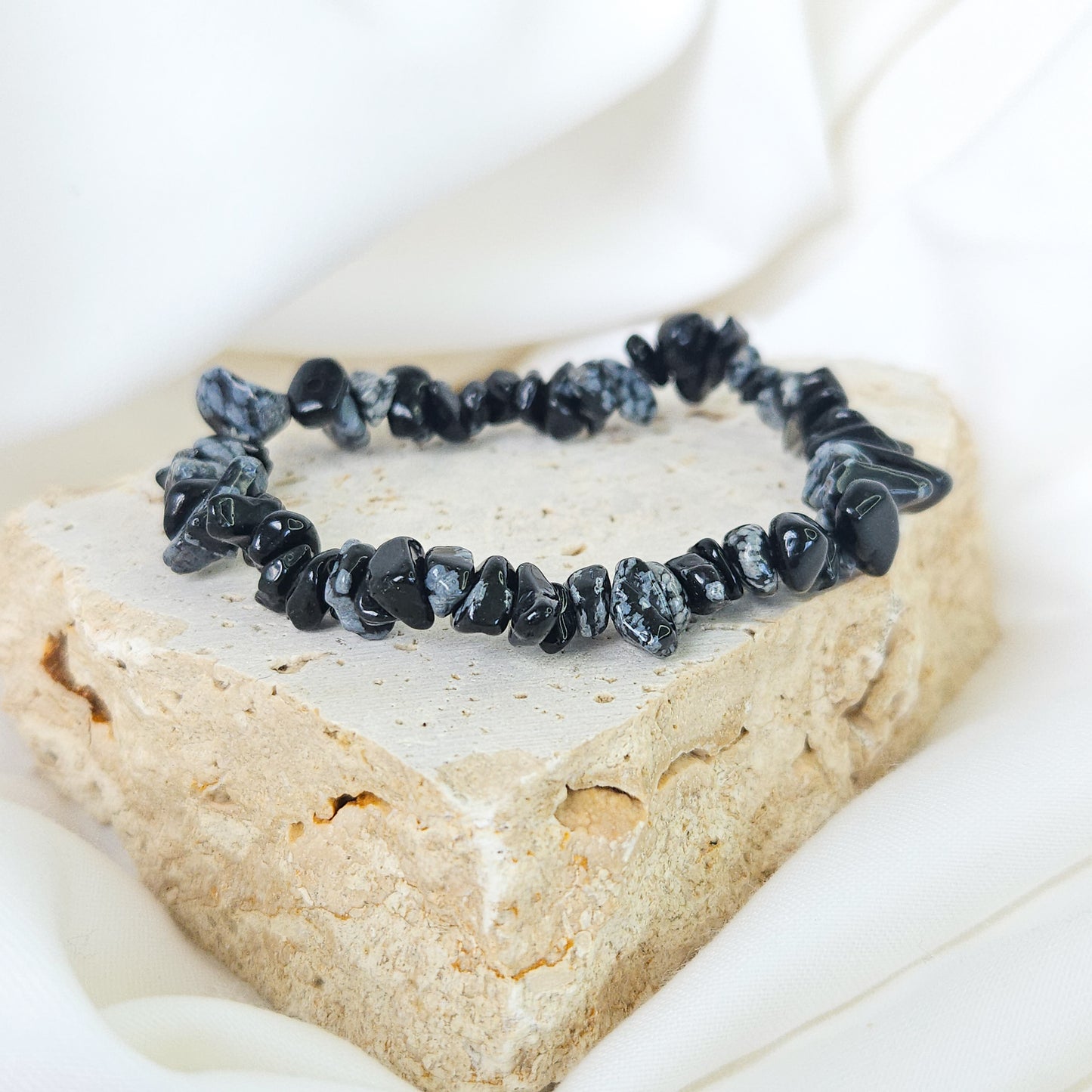 Snowflake Obsidian Chip Bracelet