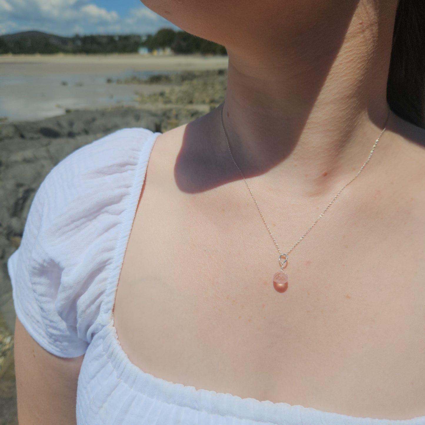 Rose Quartz Dewdrop Crystal Necklace