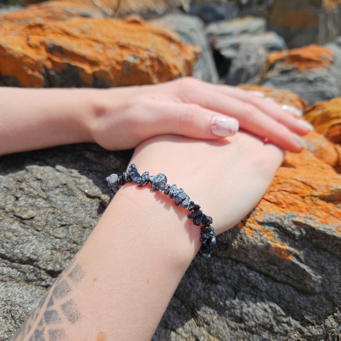 Snowflake Obsidian Chip Bracelet