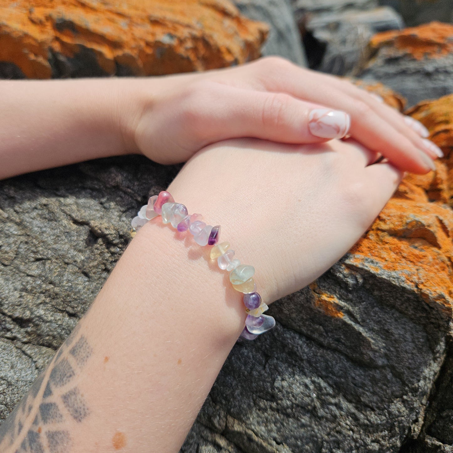 Rainbow Fluorite Chip Bracelet