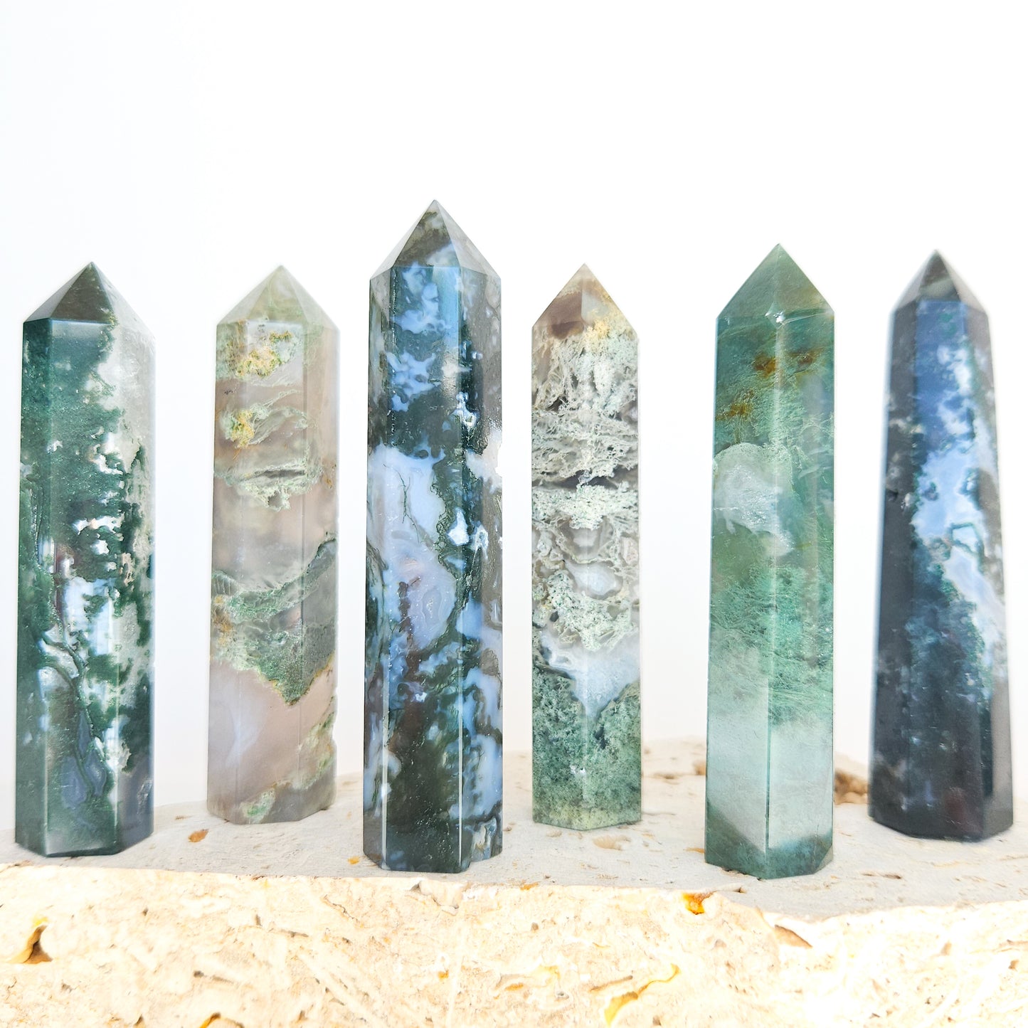 Moss Agate Crystal Towers