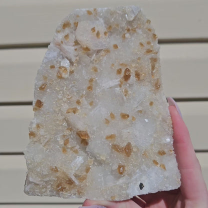 Honey Calcite On Druzy Quartz Cluster - RARE