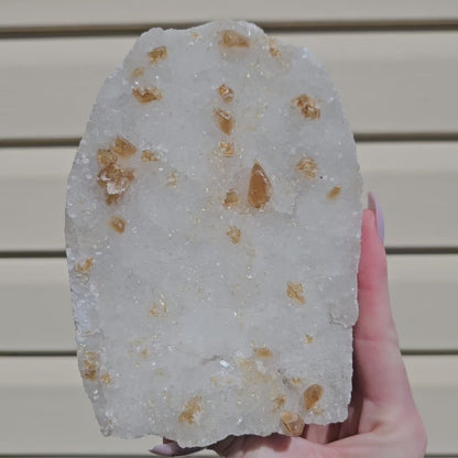 Honey Calcite On Druzy Quartz Cluster - RARE