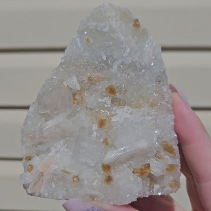 Honey Calcite On Druzy Quartz Cluster - RARE