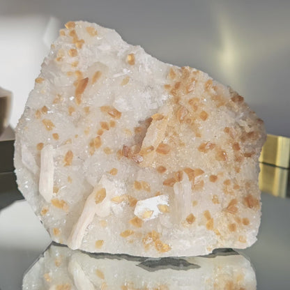 Honey Calcite On Druzy Quartz Cluster - RARE