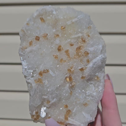 Honey Calcite On Druzy Quartz Cluster - RARE