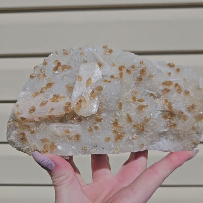 Honey Calcite On Druzy Quartz Cluster - RARE