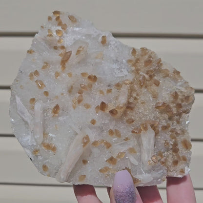 Honey Calcite On Druzy Quartz Cluster - RARE