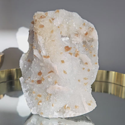 Honey Calcite On Druzy Quartz Cluster - RARE