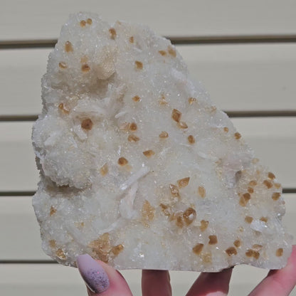 Honey Calcite On Druzy Quartz Cluster - RARE