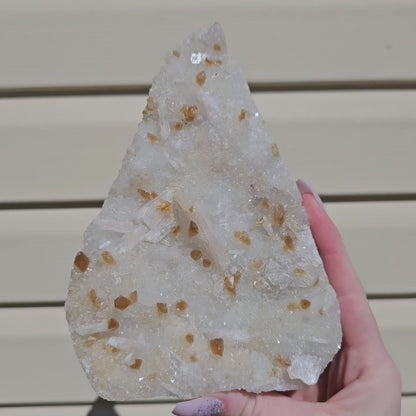 Honey Calcite On Druzy Quartz Cluster - Repaired*