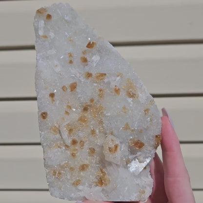 Honey Calcite On Druzy Quartz Cluster - RARE