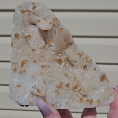 Honey Calcite On Druzy Quartz Cluster - RARE