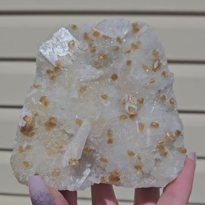 Honey Calcite On Druzy Quartz Cluster - RARE