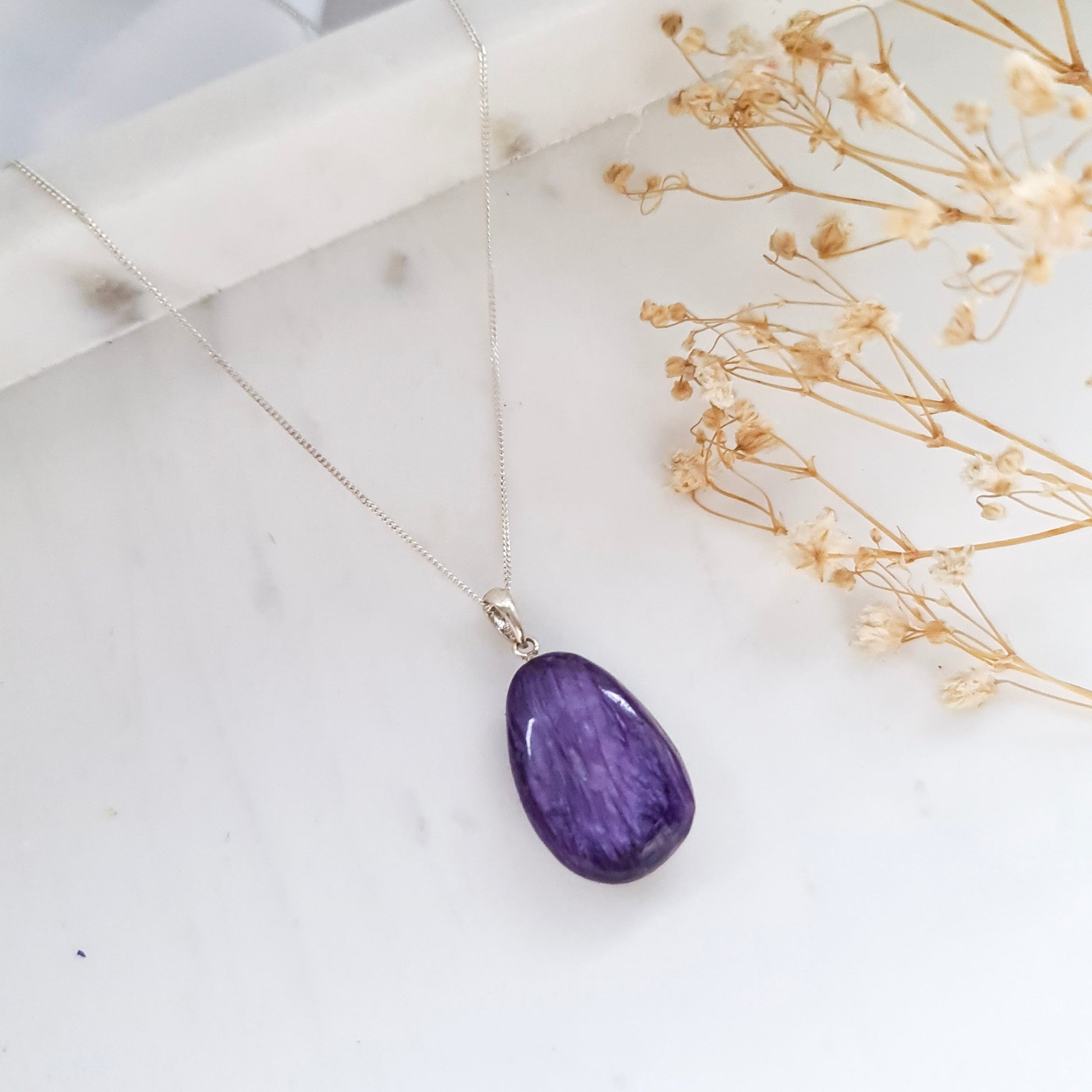 Tumbled Charoite Crystal Necklace Pendant