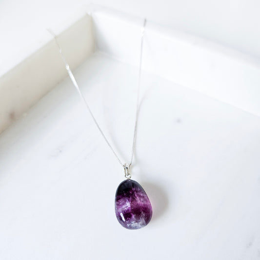 Tumbled Purple Fluorite Crystal Necklace Pendant