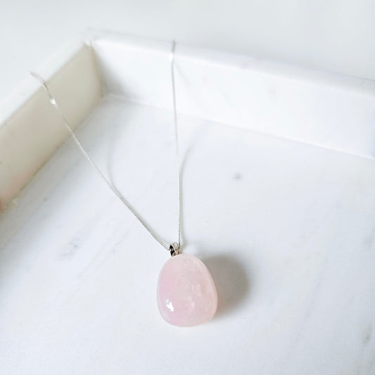 Tumbled Rose Quartz Crystal Necklace Pendant